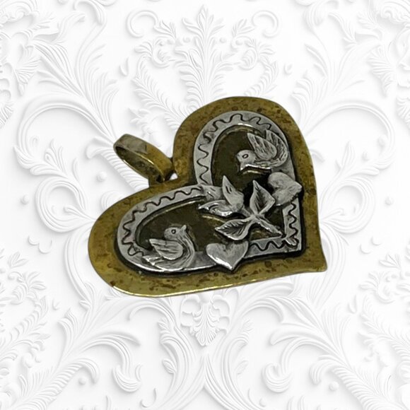 Vintage RARE Retired Jeep Collins Brass & Sterling Handmade Dove Heart Pendant - Picture 6 of 13